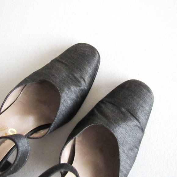 SALVATORE FERRAGAMO Designer Maryjane Heels Block Heel Made in Italy Gray Size 7 - Picture 7 of 15